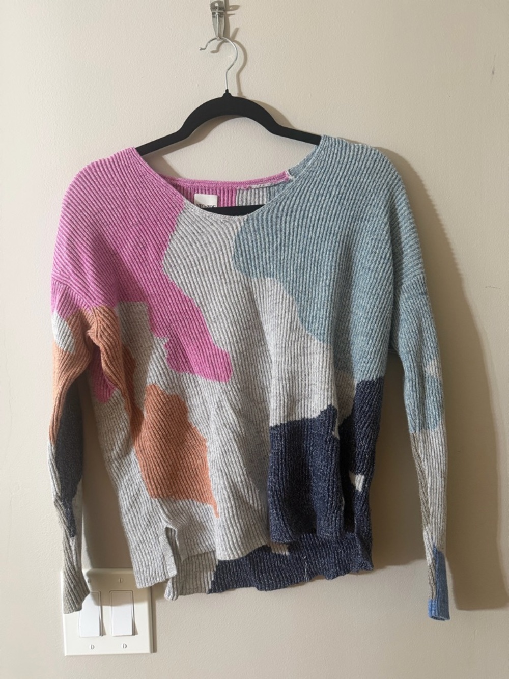 Nic+Zoe Colorblock Ribbed Crewneck Sweater - Pink, Blue, Gray